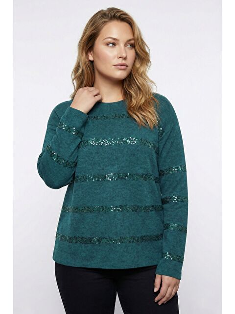 Stil Diva Büyük Beden Payet Şeritli Yumoş Yeşil Kazak 502732 - S000501753-18194