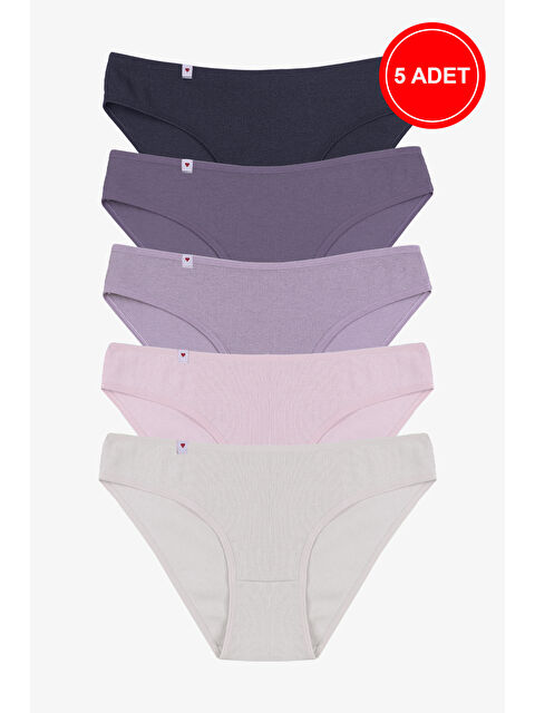 Koza İç Giyim Kadın Külot 5 li Pamuklu Etiket Detaylı Fitilli Ribana