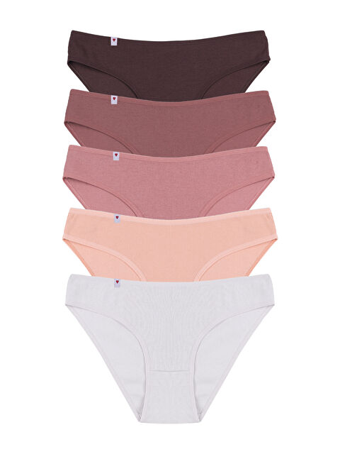 Koza İç Giyim Kadın Külot 5 li Pamuklu Etiket Detaylı Fitilli Ribana - S000426359-6419