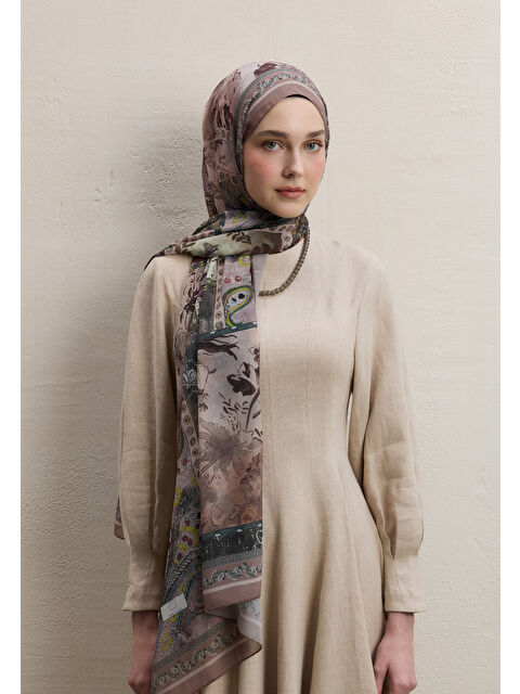 Fresh Scarfs Carına Desen İpek Krep Şal Nude - S000459378-26411