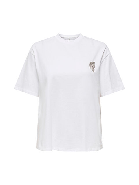 Only Onlvita % 100 Pamuk Regular Fit Taş Detaylı Bisiklet Yaka T Shirt 15343769