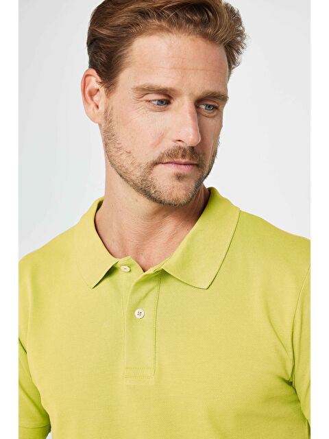 TUDORS Erkek Slim Fit Dar Kesim %100 Pamuk Yeşil Polo Yaka Tişört