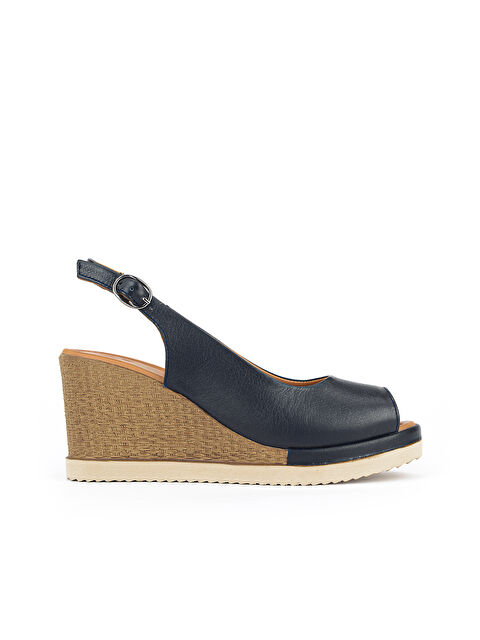 Ziya Ayakkabı Kadın Hakiki Deri Dolgu Topuk Sandalet 161992Z500 Lacivert