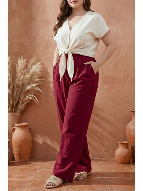 Stil Diva Büyük Beden Pileli Cepli Geniş Paça Esnek Kumaşlı Pantolon 875-V - S000501761-19951