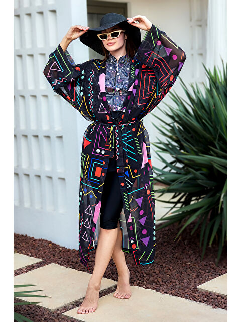 Remsa Mayo Remsa Tesettür Mayo Üzerine Tek Kaftan Kimono Pareo Siyah01 RP025 Canan - S000416244-19351