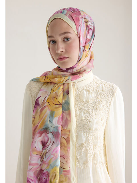 Fresh Scarfs Rose Garden Floş Viskon Şal Pastel Sarı - S000427403-20071