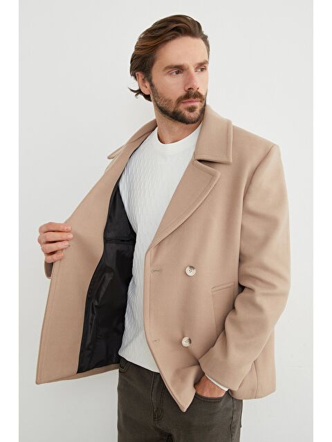 Fullamoda Düğmeli Kruvaze Yaka Kaşe Kaban - S000433497-19928