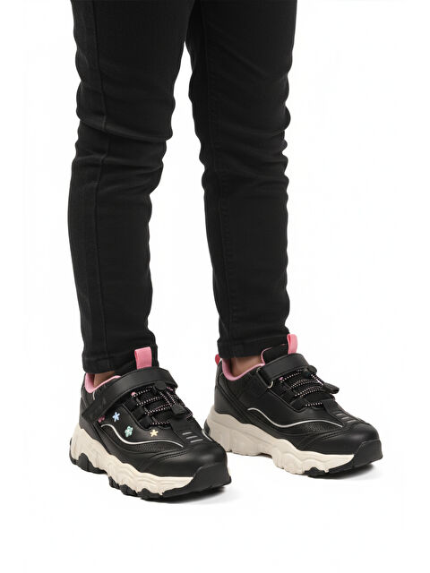 Ayakmod Siyah Cırtlı Hafif Fileli Esnek Kız Çocuk Spor Ayakkabı Bella Kısa F - S000459380-2563