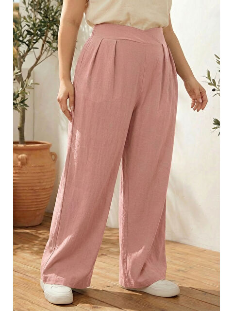 Stil Diva Büyük Beden Pileli Cepli Geniş Paça Esnek Kumaşlı Pantolon 875-V - S000501761-7152