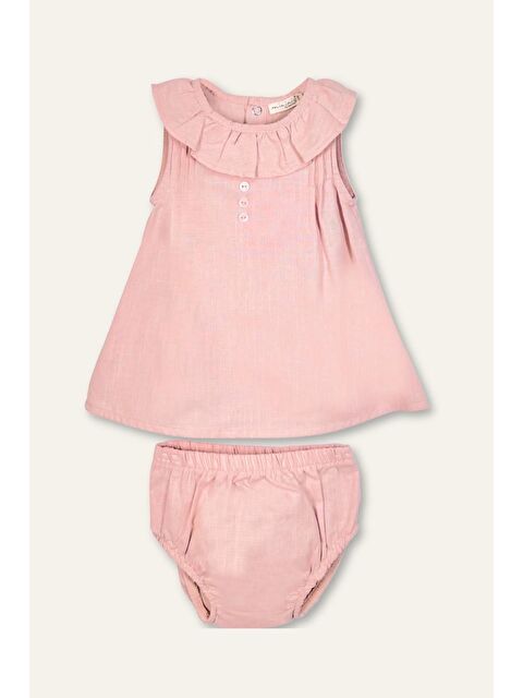 MİNİNİO Kız Bebek Yakası Fırfırlı Badili Elbise - Yavruağzı - S000362817-2373