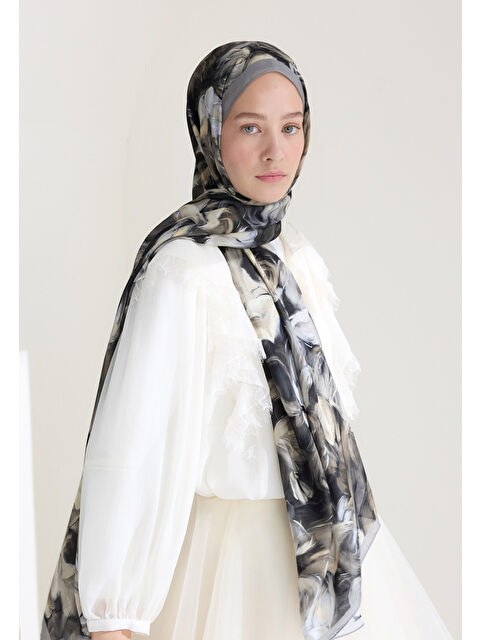 Fresh Scarfs Rose Garden Floş Viskon Şal Füme - S000427403-33408