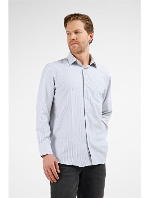 İMZA Siyah Çizgili Desen Sert Yaka Uzun Kol Cepli Comfort Fit Pamuklu Gömlek 1004255224 - S000531231-19351