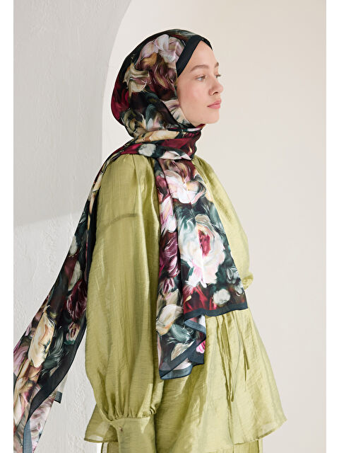 Fresh Scarfs Rose Garden Floş Viskon Şal Koyu Yeşil - S000427403-19416