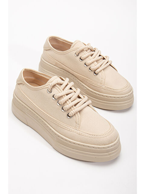 TONNY BLACK Kadın Bej Poli Taban Keten Halat Bağcıklı Spor Ayakkabı - S000493874-19928