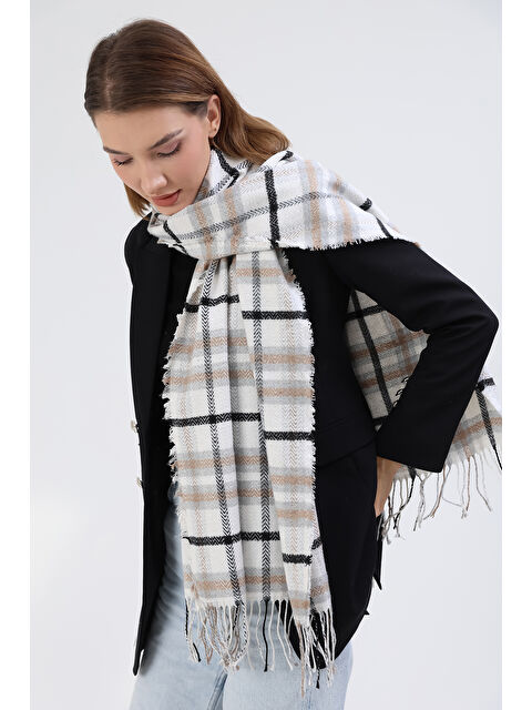 Remsa Desenli Omuz Şalı Atkı 60x185 cm 3800 Gri Ekru - S000305645-20600