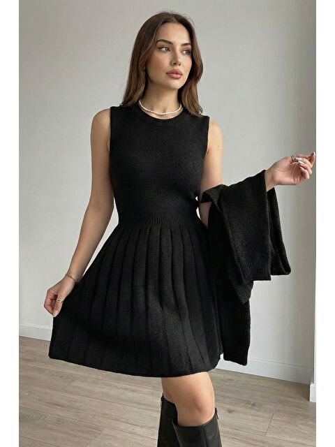 Gülseli Kadın Hırka Kombinli Pileli Triko Elbise - S000517454-19351