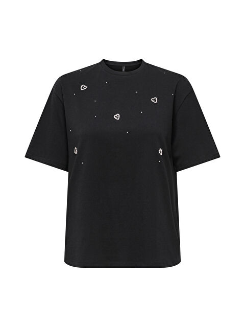 Only Onlvita % 100 Pamuk Regular Fit Taş Detaylı Bisiklet Yaka T Shirt 15343769