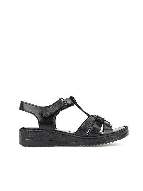 Ziya Ayakkabı Kadın Hakiki Deri Konfor Sandalet 1611051Z030 Siyah