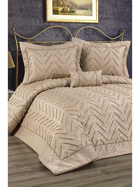 Çeyiz Diyarı Efsane Dolgulu Pamuklu Çift Kişilik Yatak Örtüsü Cappucino - S000493312-19413