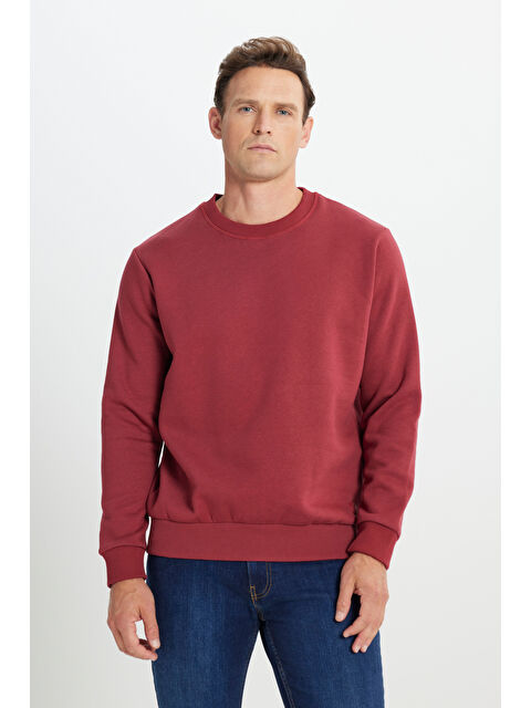 AC&Co / Altınyıldız Classics Erkek Bordo Standart Fit Normal Kesim İçi Polarlı Bisiklet Yaka Sweatshirt - S000394309-19951