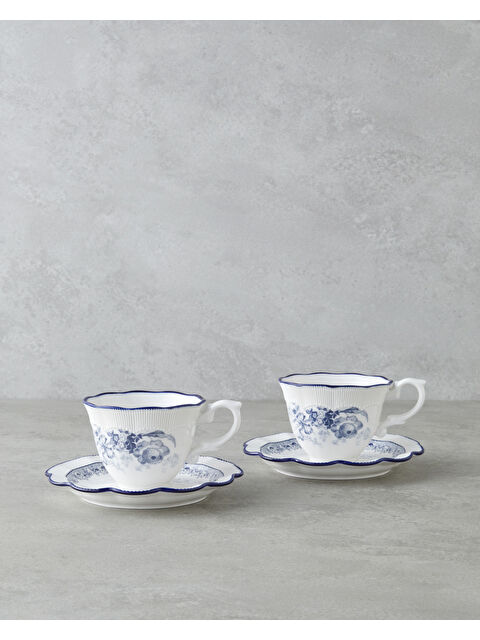 English Home Carmine Porselen 4 Parça 2 Kişilik Çay Fincanı Takımı 200 ml Lacivert-Beyaz - S000480856-37341