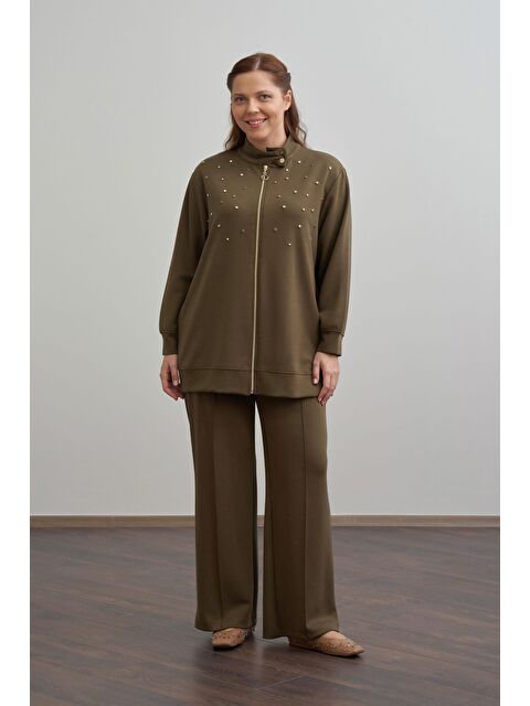 ALLDAY Haki-Yumuşak Dokulu Büyük Beden Droplu Eşofman Takımı - S000500960-18547