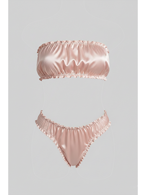 C&City Fırfır Detaylı Straplez Takım Pudra - S000527746-7152