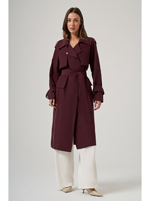 Nuss Kuşak Detay Kap Ceket 6045 Mürdüm - S000531364-20036