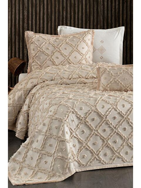 Çeyiz Diyarı Alara Tek Kişilik Pike Takımı Cappucino - S000493330-19413