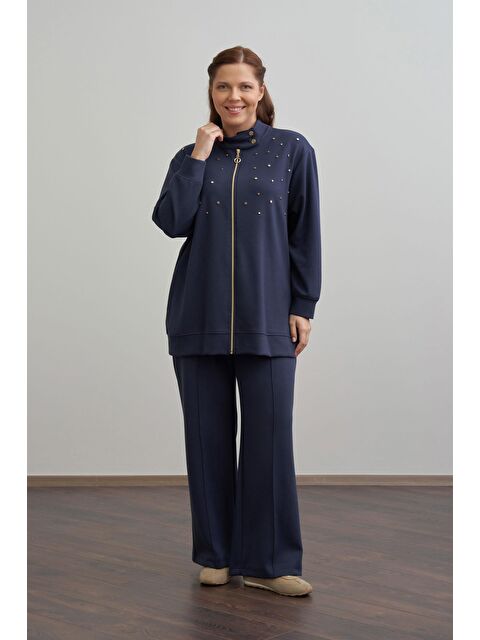 ALLDAY Lacivert-Yumuşak Dokulu Büyük Beden Droplu Eşofman Takımı - S000500960-21164