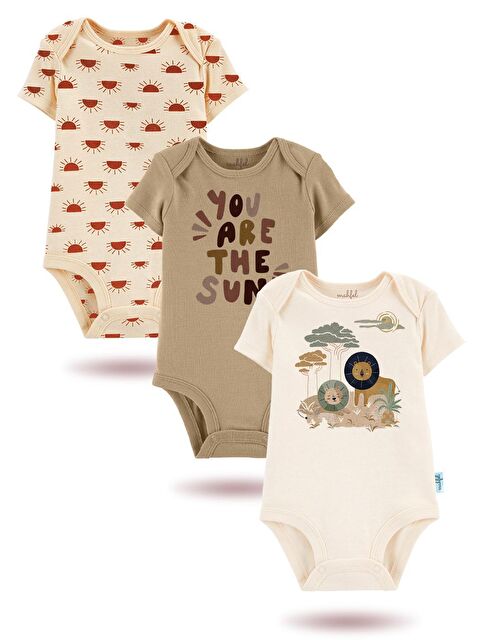 Mahfel 3'Lü Organik Baskılı Kısa Kollu Unisex Bebek Çıtçıtlı Body - S000177630-5402
