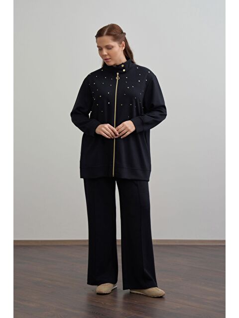 ALLDAY Siyah-Yumuşak Dokulu Büyük Beden Droplu Eşofman Takımı - S000500960-19351