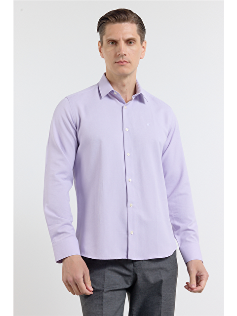 İMZA Lila Sert Yaka Uzun Kol Cepsiz Slim Fit Pamuklu Gömlek 1004255284