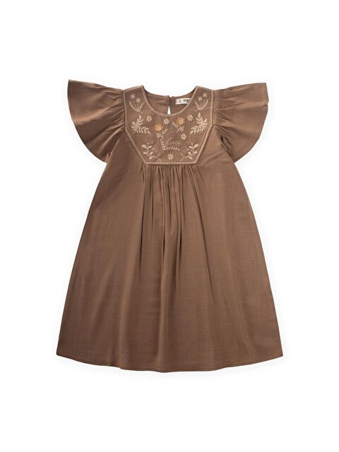 CİGİT Kız Çocuk Nakışlı Keten Elbise - S000387597-19413