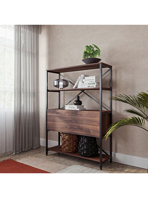 Just Home Düşer Kapaklı Kitaplık - Ceviz - 154x36x112 cm - S000395187-37322