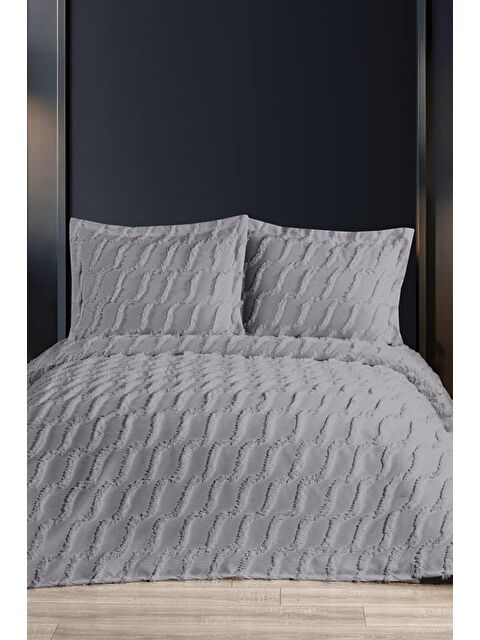 Çeyiz Diyarı Sarkos 3 Parça Çift Kişilik Pike Takımı Gri - S000493337-20600