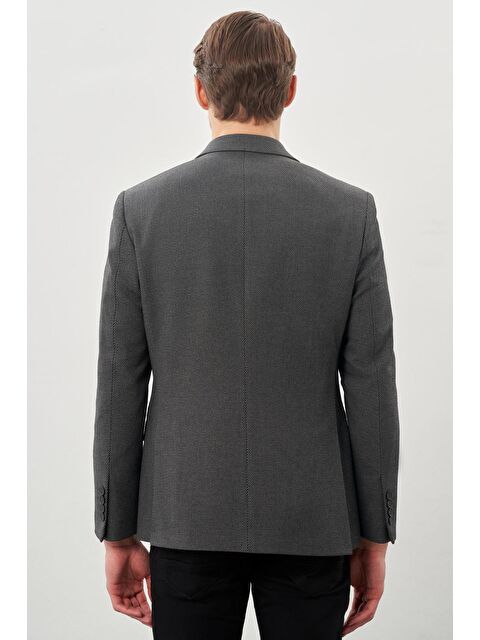 İMZA Koyu Antrasit Gabardin Mono Yaka Tam Astar Esnek 6 Drop Slim Fit Casual Ceket 1002245162 - S000348452-26298
