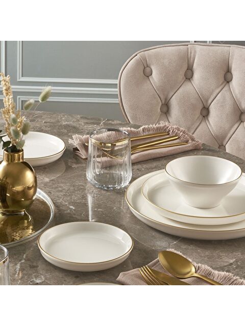 GÜRAL PORSELEN Bilbao 8 Parça 2 Kişilik Bone Yemek Takımı - Gold - S000490980-37646