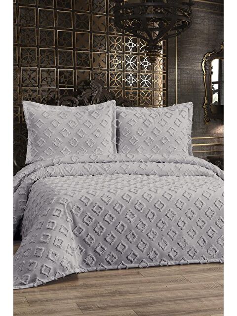 Çeyiz Diyarı Karoks 3 Parça Çift Kişilik Pike Takımı Gri - S000493344-20600