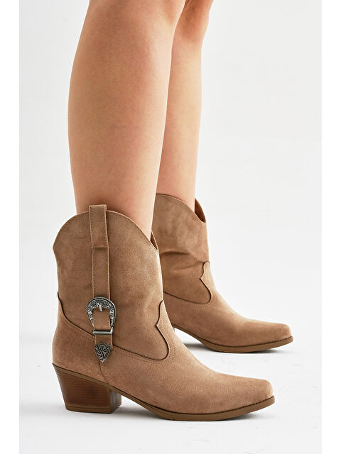 TONNY BLACK Kadın Vizon Süet Termo Taban Tokalı Sivri Burunlu Western Kovboy Bot - S000493819-19957