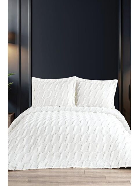 Çeyiz Diyarı Sarkos 3 Parça Çift Kişilik Pike Takımı Krem - S000493347-19966