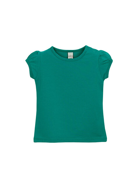 Lovetti Koyu Yeşil Basic Kız Bebek Çıtçıtlı Sıfır Yaka Karpuz Kol Tişört - S000422029-19416