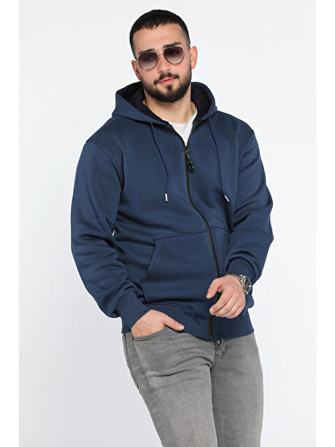 Mishar İtalia Erkek Kapüşonlu Şardonlu Fermuarlı Sweatshirt - S000326456-21164