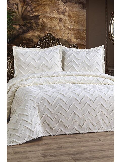 Çeyiz Diyarı Zigoks 3 Parça Çift Kişilik Pike Takımı Krem - S000493350-19966