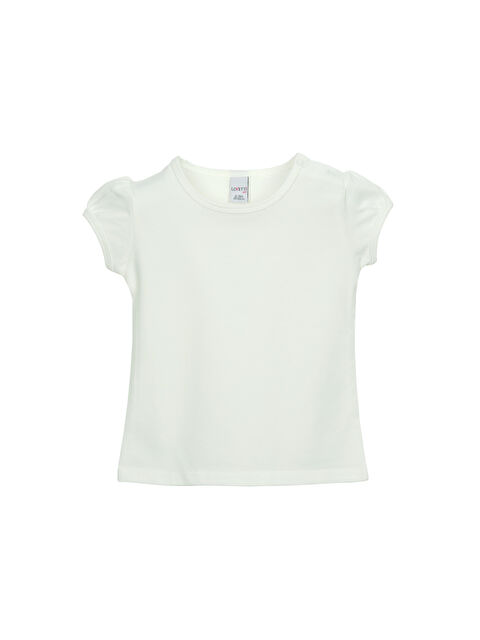 Lovetti Ekru Basic Kız Bebek Çıtçıtlı Sıfır Yaka Karpuz Kol Tişört - S000422029-19965