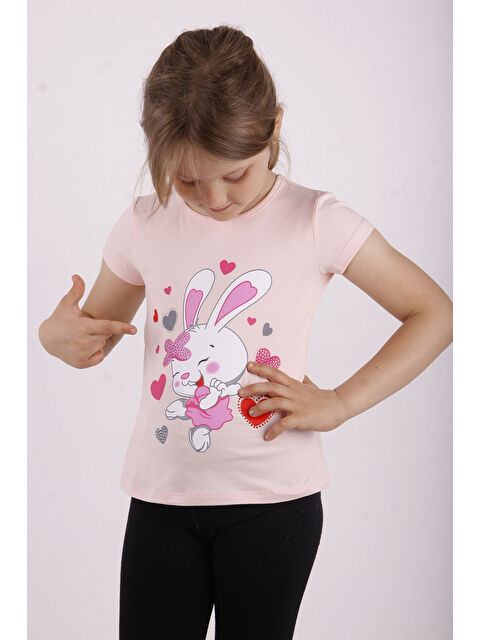 Toontoykids Kız Çocuk Kalpli Tavşan Baskılı Tişört