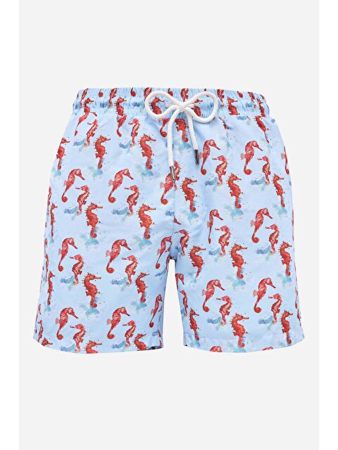 TUDORS Erkek Standart Fit Hızlı Kuruyan Desenli Mavi Mayo Deniz Şortu