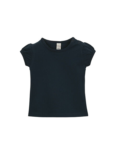 Lovetti Koyu Lacivert Basic Kız Bebek Çıtçıtlı Sıfır Yaka Karpuz Kol Tişört - S000422029-29672