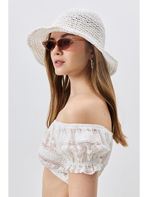 C&City El Örgüsü Hasır Şapka Y8208 Beyaz - S000388351-20063