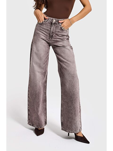 It's Basic Kadın Taş Jean Rengi Olea 4s6-173 Wide Leg Fit %100 Pamuk Denim Jean - S000497615-25636